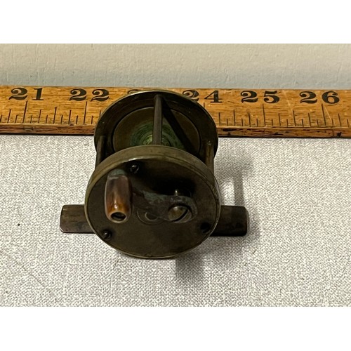 18 - Victorian brass multiplying crank wind fishing reel 1 7/8