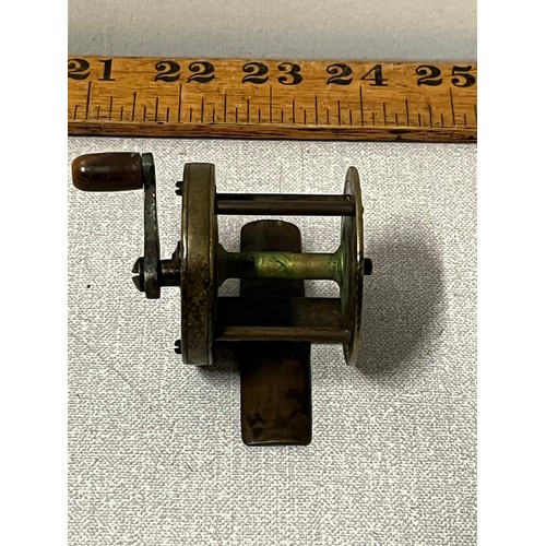 18 - Victorian brass multiplying crank wind fishing reel 1 7/8