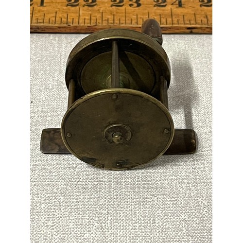 18 - Victorian brass multiplying crank wind fishing reel 1 7/8