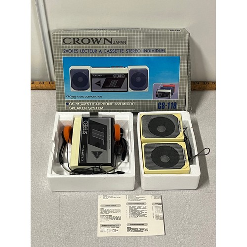 135 - Vintage Crown Japan CS-118 2way personal stereo cassette player CS-11 with headphone & micro speaker... 