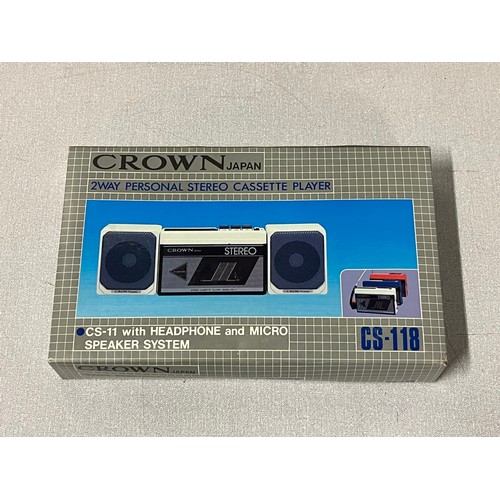 135 - Vintage Crown Japan CS-118 2way personal stereo cassette player CS-11 with headphone & micro speaker... 