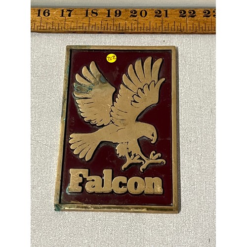 84 - very heavy brass plaque with falcon emblem
11 x 17cm long