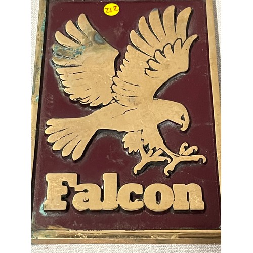 84 - very heavy brass plaque with falcon emblem
11 x 17cm long