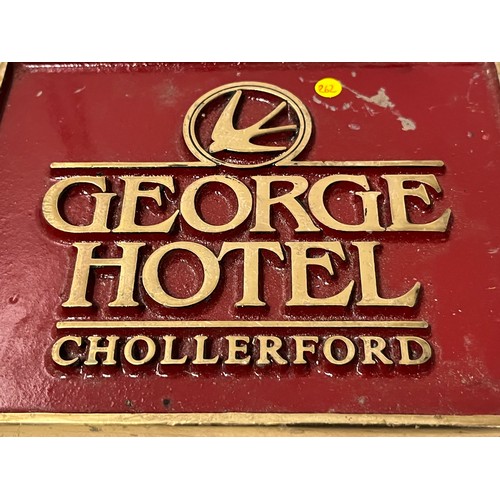 86 - 2 very heavy brass plaques the george hotel & royal county hotel
largest 26 x 13cm