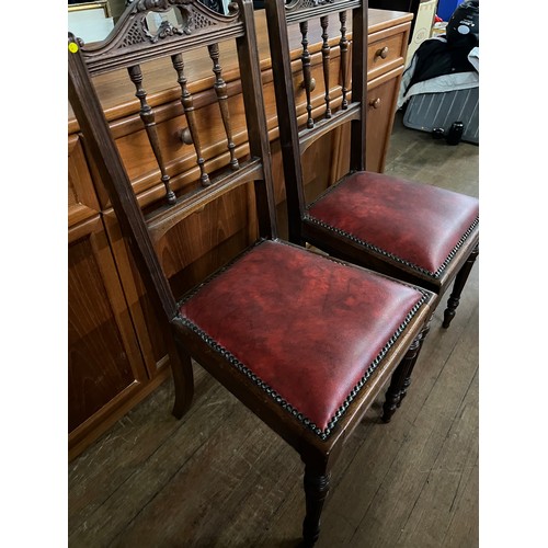 70 - Pair of Edwardian chairs with oxblood leather seat,