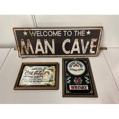 131 - Vintage Chivas Regal & Coca-Cola pub advertising mirrors along with man cave sign.