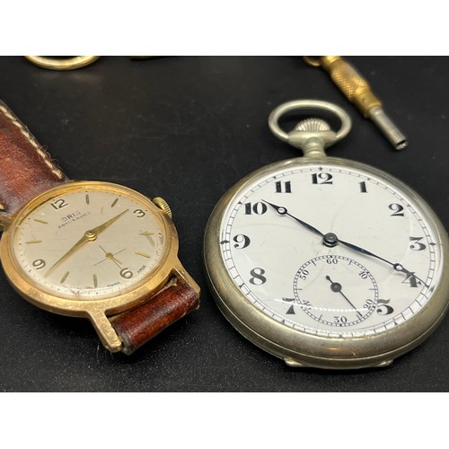 65 - silver hallmarked pocket watch working (needs hands), gold plated american waltham working,  along w... 