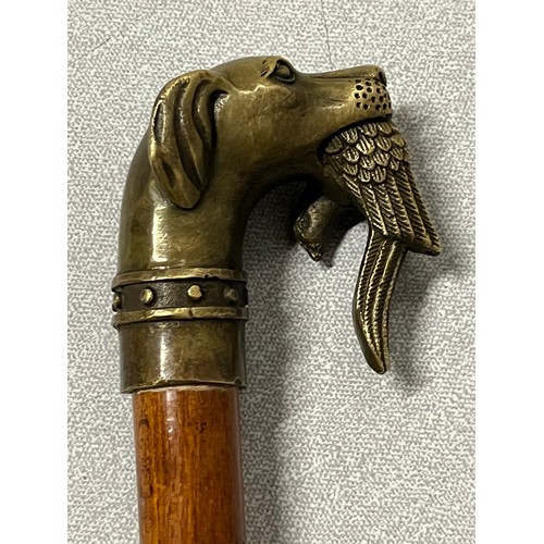 98 - bronze hunting dog head walking stick