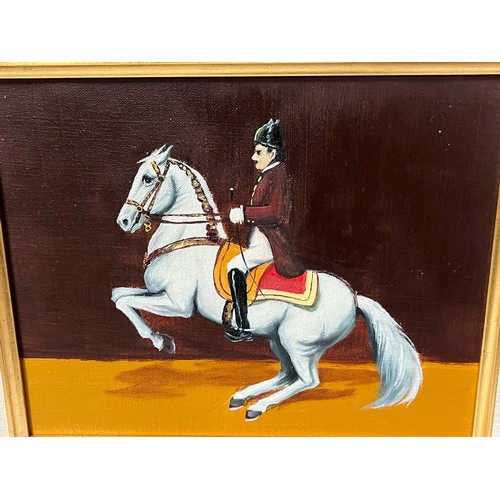 151 - antique oil painting of a soldier on horseback mounted in a gilt frame 40 x 35cm