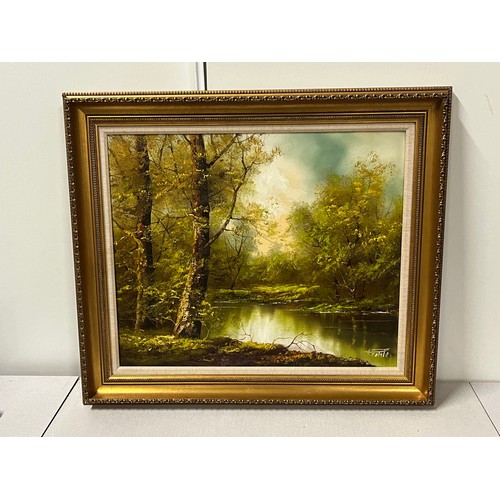 380 - Framed, signed original oil painting of forest scene.
75cm x 66cm