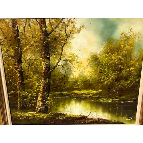 380 - Framed, signed original oil painting of forest scene.
75cm x 66cm