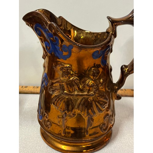 394 - 3 Vintage copper lustre jugs with dancers.