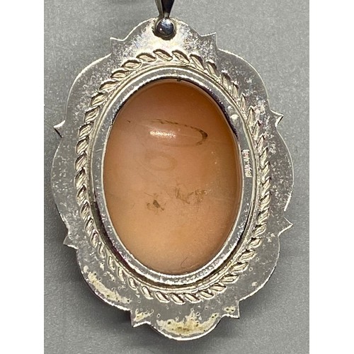 46 - Hallmarked silver cameo pendant and chain.