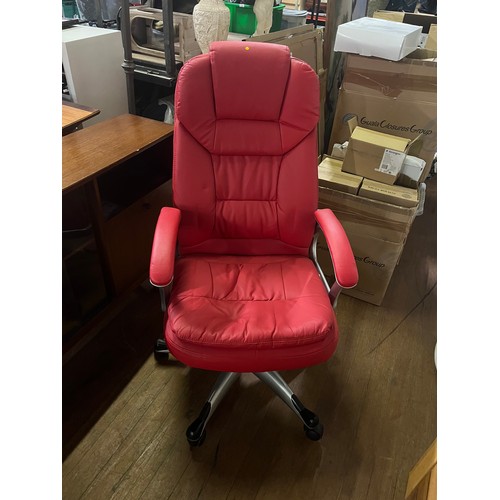 201 - red leather swivel reclining chair