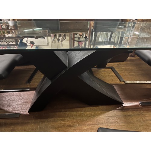 203 - modern glass top dining table with 6 chrome & leather chairs