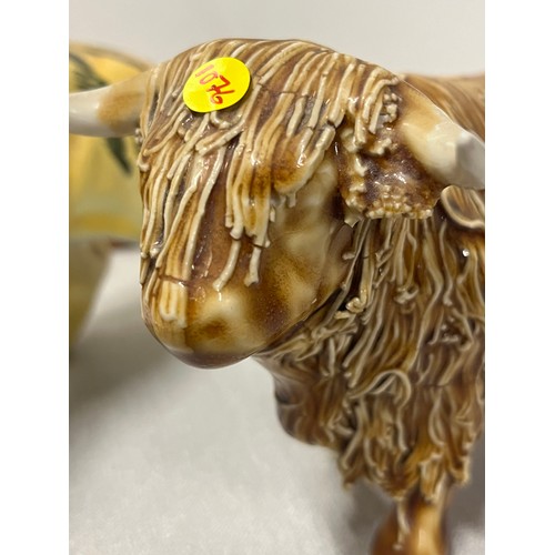 310 - japanese made tiger along with cwp scottish pottery highland cow largest 29cm long