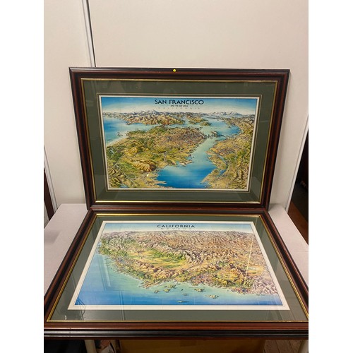 182 - 2 framed maps of California & San Francisco 
Largest 88cm x 65cm