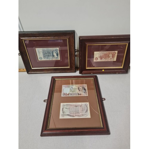 105 - 3 Framed notes to include 2 Allied Irish Banks £10 notes & Bank of England £5 & 10 shilling notes