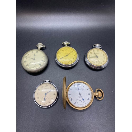 189 - 5 vintage pocket watches- Tho Russell and son, Eglin USA, and Smiths etc. spares or repair