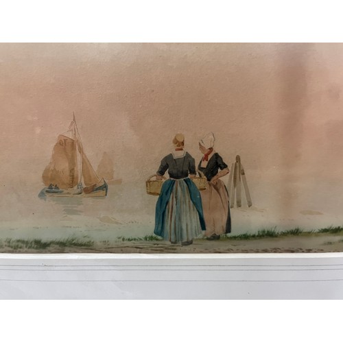 125 - antique framed watercolour by augustus osbourne lamplough 1877-1930 ( dutch women on beach )
86 x 47... 