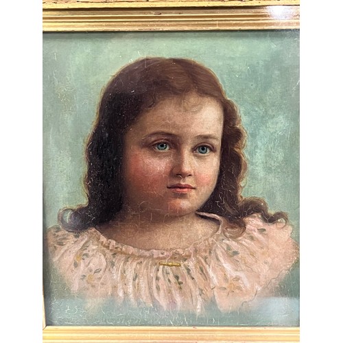 126 - antique gilt framed oil painting portrait of a young girl 42 x 39cm