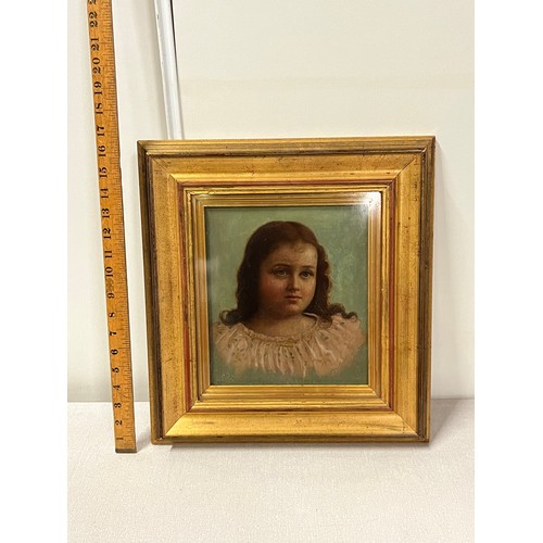 126 - antique gilt framed oil painting portrait of a young girl 42 x 39cm