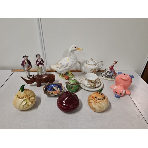 411 - Selection of collectables to include Oriental tea ware and large duck etc.