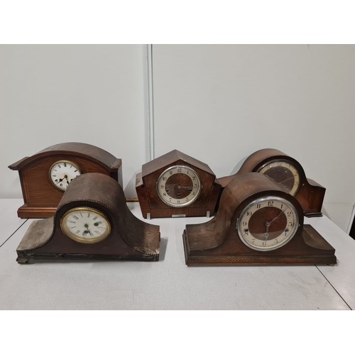 412 - 5 vintage wooden mantle clocks.