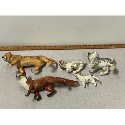 173 - 5 beswick animals to include large fox , cat etc 
largest 23cm