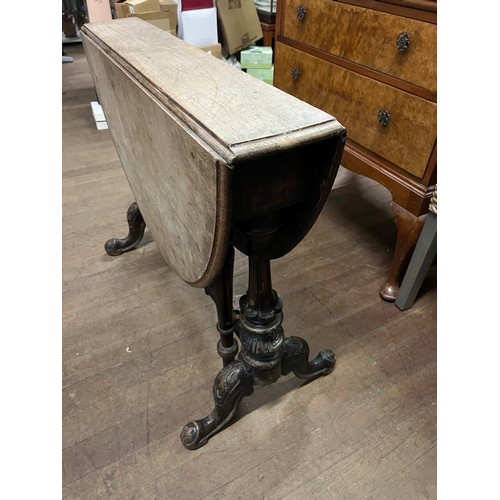 79 - antique carved wooden drop leaf table