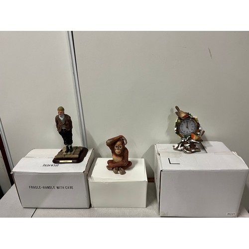 454 - 3 sculptures to inclde compo ,chimp & robin clock