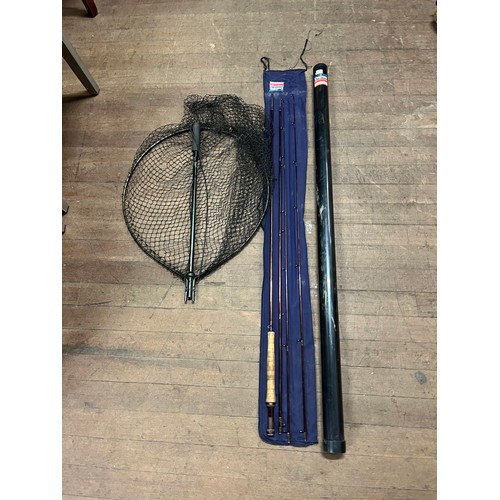 476 - diawa 4 peice osprey g140d fishing rod, tube & landing net