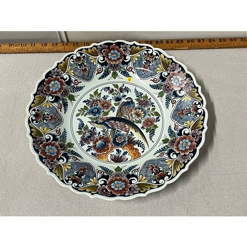 299 - large signed deft platter with peacock design 36cm diameter