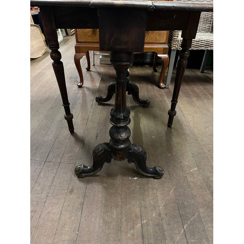 79 - antique carved wooden drop leaf table