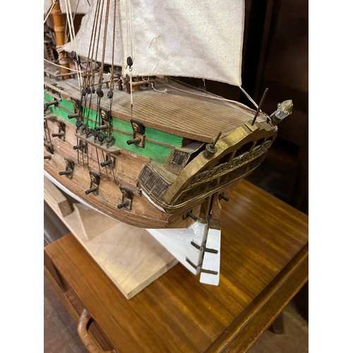 46 - Large man o war ship on stand. 
80cm x 94cm