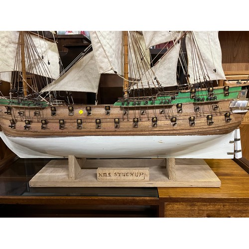 46 - Large man o war ship on stand. 
80cm x 94cm