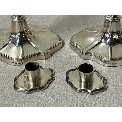 65 - Large pair of good quality silver plated candle sticks by Walker & Hall with removable toppers. 
30c... 