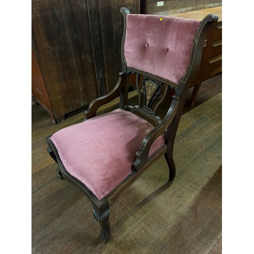 107 - Edwardian chair with pink upholstery.