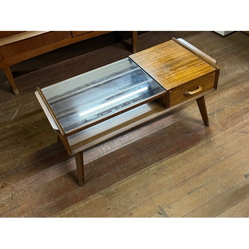 44 - A mid century G-plan E. Gomme Brandon glass topped teak coffee table, with pull through drawer, supp... 