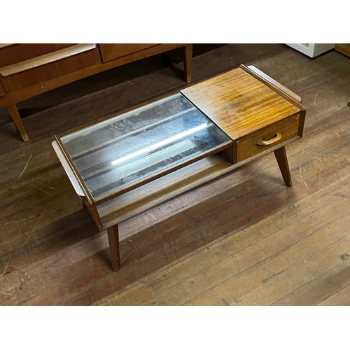 44 - A mid century G-plan E. Gomme Brandon glass topped teak coffee table, with pull through drawer, supp... 