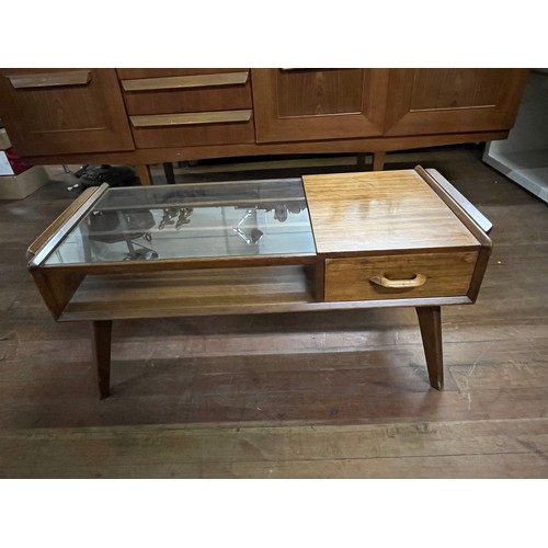 44 - A mid century G-plan E. Gomme Brandon glass topped teak coffee table, with pull through drawer, supp... 