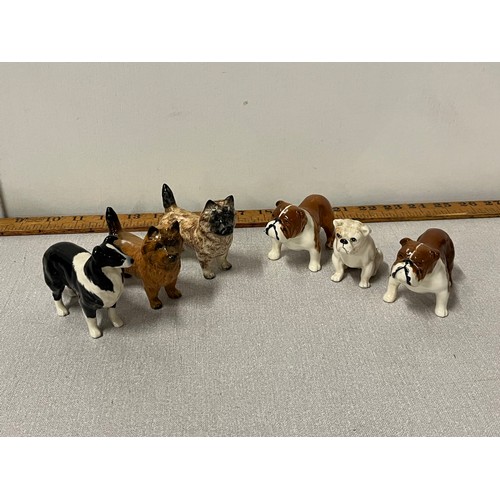 81 - 6 Vintage Beswick dogs to include Cairn Terriers, Bulldogs & Collie