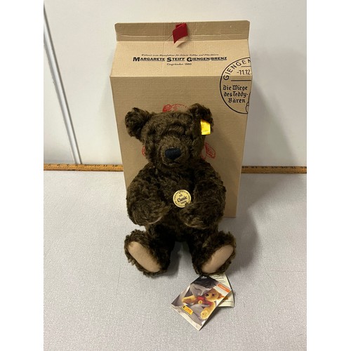 83 - Steiff 1920 classic teddy bear with button & label, dark brown genuine mohair with growler & origina... 