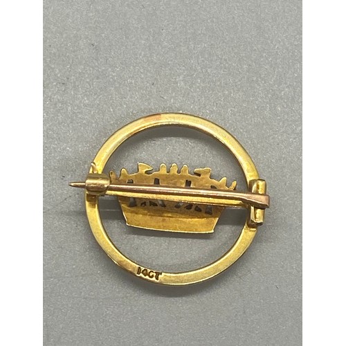 3 - 14ct gold & enamel crown design brooch 3.15grams