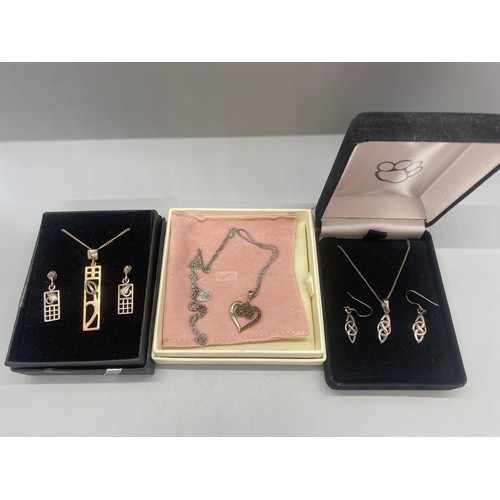 9 - 2 silver hallmarked rennie macintosh set along with silver chain & heart pendant