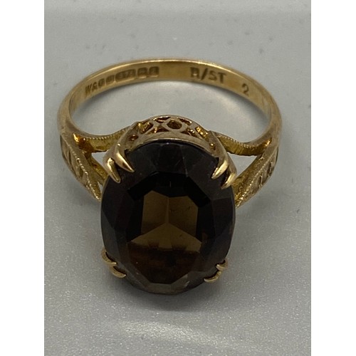 12 - 9ct gold & smokey quartz ring