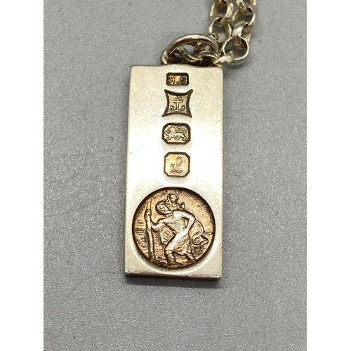 166 - hallmarked silver ingot with st christopher & belcher chain