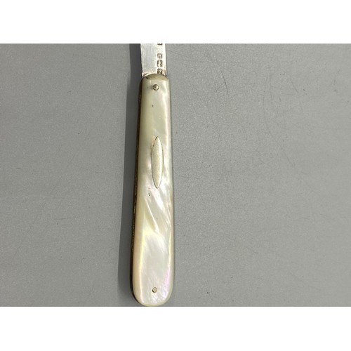 183 - a pair of silver & mother of pearl fruit knives