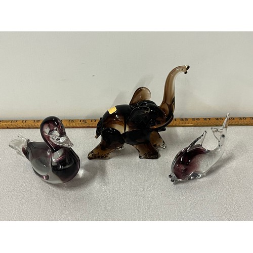 18 - 3 Murano glass animals. Duck, elephant and dolphin.