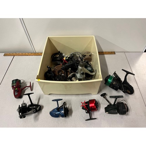 24 - Large collection of fishing reels to include Mitchell, South Bend and Trident etc.